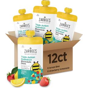 Zarbee's Triple Action Hydration Electrolyte Drink for Kids, Replaces Electrolytes & Helps Mild to Moderate Dehydration, 6 ct Strawberry Lemonade & 6 ct Lemon Lime Bundle, 12 x 5 fl. oz in Kuwait