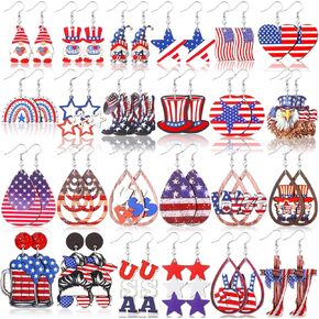 Nosiny 36 أزواج أقراط وطنية كبيرة للنساء في الرابع من يوليو للأقراط الخشبية الخفيفة الاستقلال يوم الذكرى يوم النبذ in Kuwait