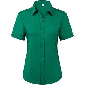 siliteelon Womens Stain Shield Dress Shirts Wrinkle Free Short Sleeve Solid Tops Blouses Button Down Shirts in Kuwait