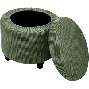 Round Ottoman Cover with Storage 2-Piece Stretch Stool Slipcover Soft Footstool Protector Covers Removable Washable Storage Stool with Cover Lid Folding Stool Covers for Home Decor (Navy Blue) in Kuwait