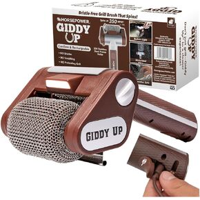 Horsepower Giddy Up Bristle-Free Spinning Grill Brush w/LED, AS-SEEN-ON-TV, Cordless & Rechargeable, 304 Stainless Steel Power Roller Blasts Away Burnt-On Food, No Bristles, No Preheating, 350 RPM in Kuwait