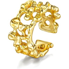 Gold Adjustable Abstract Textured Statement Open Ring for Women by SNGIA, Dainty Summer Beach Handmade Unique Band, Chunky Minimalist Stackable Cute Cuff Ring Birthday Gift, Bold Exaggerated Irregular Trendy Ribbed Jewelry, Patterned Fashion Accessories,  in Kuwait