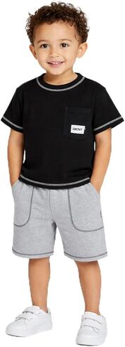 مجموعة شورتات DKNY Toddler Boys - 2 قطعة محبوكة قصيرة الأكمام تي شورت شورت الصوف (الأحجام: 2T -7) in Saudi Arabia