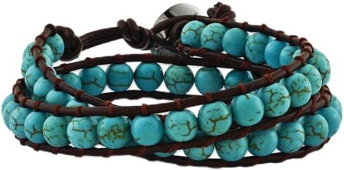 6mm Brown Beads & Leather Cord Multi Wrap Bracelet in Saudi Arabia