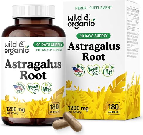 Wild & Organic Astragalus Capsules 1200 mg - Immune Support - Astragalus Root Powder Supplement - 45 Days of Supply - Vegan, No Fillers, Non-GMO - 90 Count in Saudi Arabia