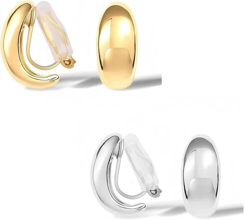 FAN&LOUIS Gold Clip On Earrings,14K Gold Plated Chunky Gold Small Huggie Hoops Clip-On Earrings for Women Trendy Non-Pierced Ears Lightweight Teen 2025 in Kuwait