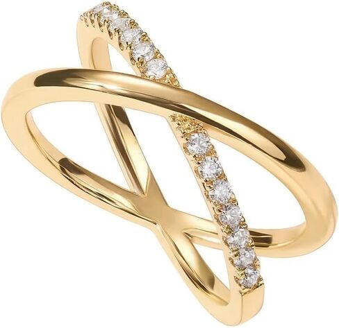 PAVOI 14K Gold Plated X Ring | Simulated Pavé Diamond CZ Criss Cross Ring for Women in Kuwait