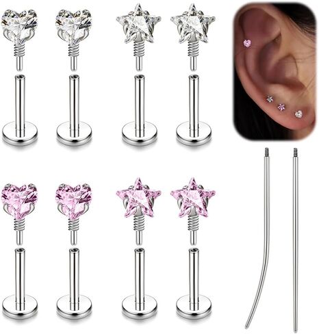BodyAce Long Internally Threaded Tragus Piercings 16G 18G 20G Medusa Lip Jewelry Surgical Steel Flat Back Earrings Cartilage Helix Studs Nose Rings Monroe Labret Stud in Saudi Arabia