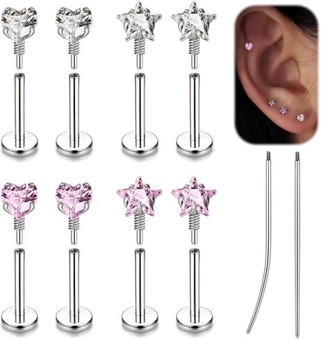 BodyAce Long Internally Threaded Tragus Piercings 16G 18G 20G Medusa Lip Jewelry Surgical Steel Flat Back Earrings Cartilage Helix Studs Nose Rings Monroe Labret Stud in Saudi Arabia