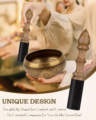قطعتان من وعاء الغناء مطرقة 100% منحوتة يدويًا في نيبال التبتية الغناء وعاء خشبي مطرقة مهاجم وعاء الصوت ملحقات التأمل للتأمل واليوجا والاسترخاء وهدايا الشفاء in Kuwait