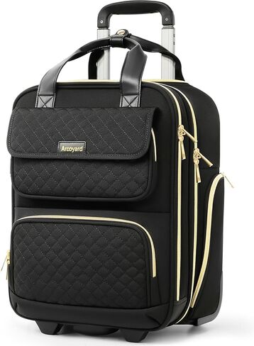 Underseat Carry On Luggage with Wheels, Airline Approved Personal Item Bag, 17-Inch Multi-functional Rolling Bag, Lightweight Overnight Suitcase for Women, Bussiness, Travel, Black in Kuwait