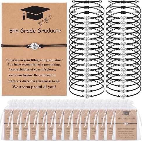 Tondiamo 30 Pcs Compass/Cross Bracelets Bulk Distance Friendship Bracelets with Card and Organza Bag for College High School Graduate Gifts(Grad in Kuwait