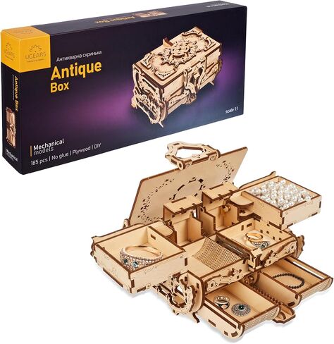 UGEARS 3D Wooden Puzzles Box - 3D Puzzle Antique Wooden Box Wooden Model Kits for Adults and Teens - Laser-Cut Mechanical Model Construction Kit - Ideal Birthday in Kuwait