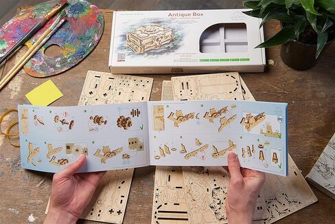 UGEARS 3D Wooden Puzzles Box - 3D Puzzle Antique Wooden Box Wooden Model Kits for Adults and Teens - Laser-Cut Mechanical Model Construction Kit - Ideal Birthday in Kuwait