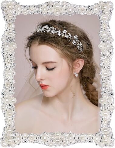 DIKAR 5x7 Picture Frame with Pearls and Rhinestones for Wedding Gifts, Wedding Picture Frame for Tabletop &Wall Mounting Display in Kuwait