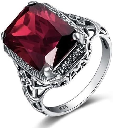 Elegant Huge Tanzanite 925 Silver Ruby Ring Emerald-Cut AAA CZ Engagement Ring Red Oversized Rectangular 3A Zircon Engagement Ring for Women in Kuwait