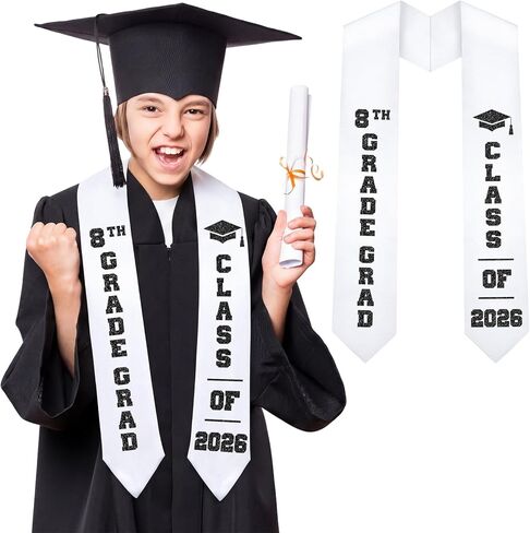 6 Pcs 8th Grade Graduation Stole Class of 2025, 8th Grade Graduation Sash, 2025 Eighth Graduation Party Decorations in Kuwait