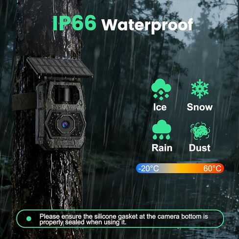 MAXDONE Solar Trail Camera WiFi Bluetooth, 48MP 30fps Game Camera Built-in 5200mAh Rechargeable Battery with Motion Activated 0.1s Trigger Speed Trail Cam IP66 with 32GB TF Card in Kuwait