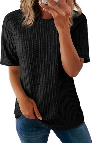 Dokotoo Women's Tops Trendy Casual 2025 Crew Neck Lightweight Shirts Knit Tunic Basic T-Shirt in Kuwait