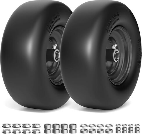 TEPU 13x6.50-6 Flat Free Tire and Wheel, Front Solid 13x6.5-6 Lawn Mower Tires with 3/4" & 5/8" Bearing, Zero Turn Mower Assembly for Commercial Garden Lawns, 5.5"-7.5" Center Hub, 2 Pack in Saudi Arabia