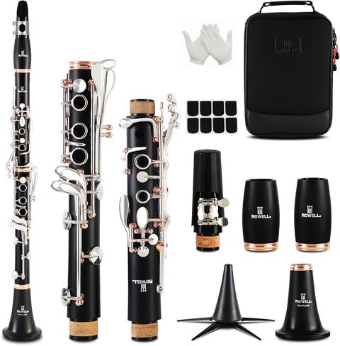 ROWELL Clarinet Professional 17 keys B Flat Clarinet,Two-color Silver-plated Keys Clarinet for Beginner Student Performance Test with Professional Clarinet Case. in Kuwait