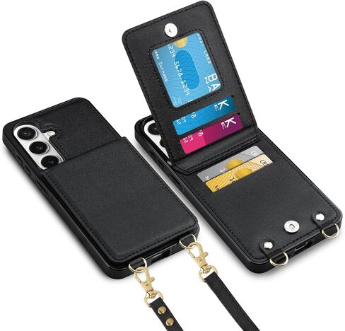 Vofolen for Samsung Galaxy S24 FE Case with Card Holder Crossbody Lanyard Strap Leather Wallet Case with Magnetic Clasp Kickstand Heavy Duty Protective Flip Cover for Galaxy S24 FE for Women, Black in Kuwait