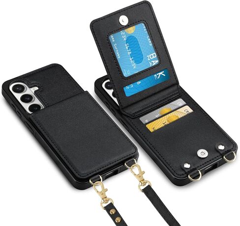 Vofolen for Samsung Galaxy S24 FE Case with Card Holder Crossbody Lanyard Strap Leather Wallet Case with Magnetic Clasp Kickstand Heavy Duty Protective Flip Cover for Galaxy S24 FE for Women, Black in Kuwait