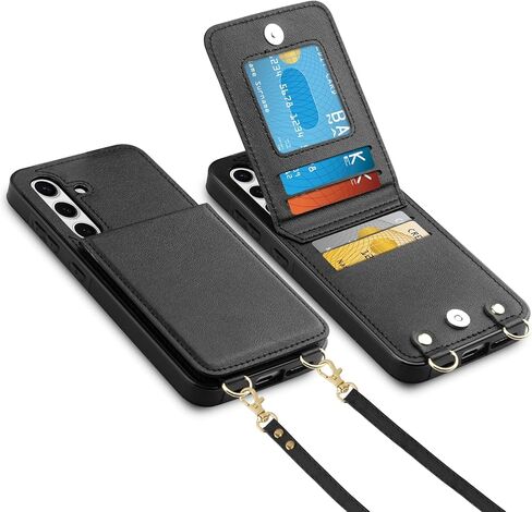 Vofolen for Samsung Galaxy S24 FE Case with Card Holder Crossbody Lanyard Strap Leather Wallet Case with Magnetic Clasp Kickstand Heavy Duty Protective Flip Cover for Galaxy S24 FE for Women, Black in Kuwait