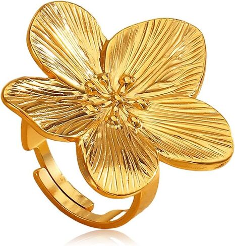 Chunky Gold Rings for Women Adjustable Flower Rings Non Tarnish 14K Gold Statement Rings Flower Jewelry for Women in Kuwait