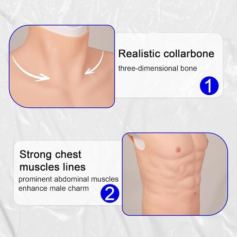 silicone muscle suit Realistic Male chest plate fake abs Simulation skin suit For Cosplay Transgender（light version） in Saudi Arabia