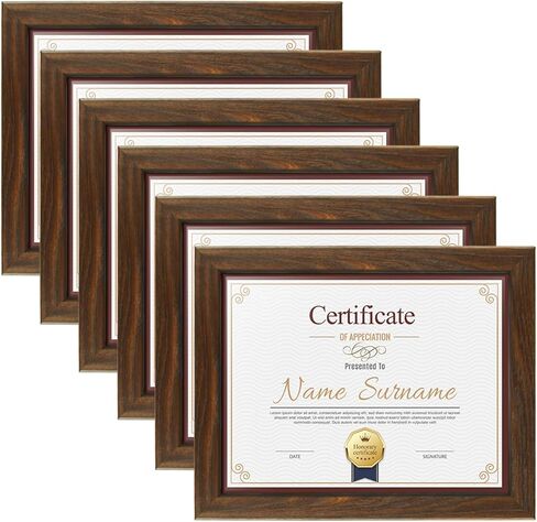 Schliersee 8.5x11 Certificate Picture Frames Diploma Document Picture Frames Tempered Glass Rustic Brown Frame Set of 6 Pack in Kuwait