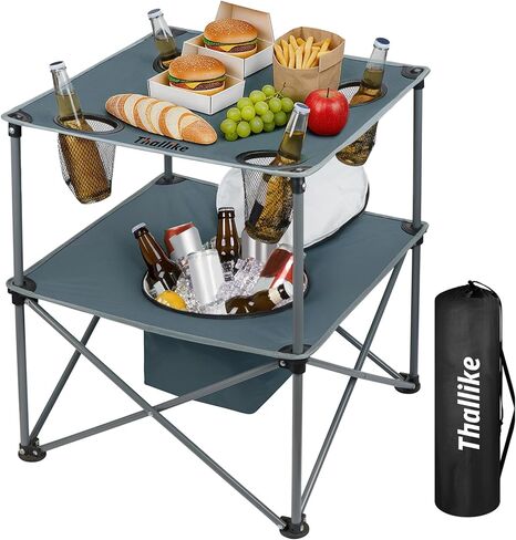 Portable Picnic Camping Table with Cooler, Folding Beach Table with 4 Tear Resistance Cup Holders, Tailgating Table Carry Bag for Travl, Beach, Summer Cookout Essential in Kuwait