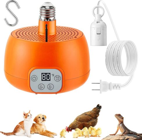 Enhon 1 Pack Chicken Coop Heater, Timing Heat Lamp for Chickens, Smart Temperature Control Chicken Brooder Heater, 5 Ft Ultra Long Cable Reptile Heating Lamp for Chicks Duck Dog Cats in Kuwait