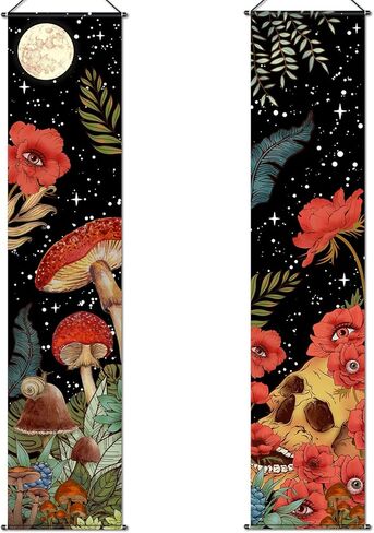 2 Pcs Skull Tapestry Banner Hippie Wall Decoration Butterfly Mushroom Room Wall Hanging Moon Stars Bohemian Abstract Mushroom Backdrop Photography Background for Home Aesthetic Decor Room Bedroom in Saudi Arabia