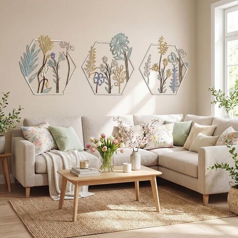 Peryiter 3 PCS Metal Flower Wall Decor Minimalist Floral Wall Hanging Decor Meta Flower Art Decor Decor in Saudi Arabia