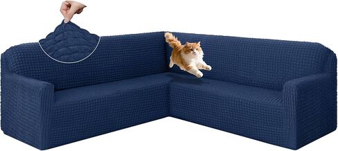 HDCAXKJ Sectional Couch Cover L Shape Sofa Covers Washable Stretch Couch Covers for Sectional Sofa Seersucker U Shaped Couch Slipcover Furniture Protector for Pets Dogs (Charcoal Grey, X-Large) in Saudi Arabia