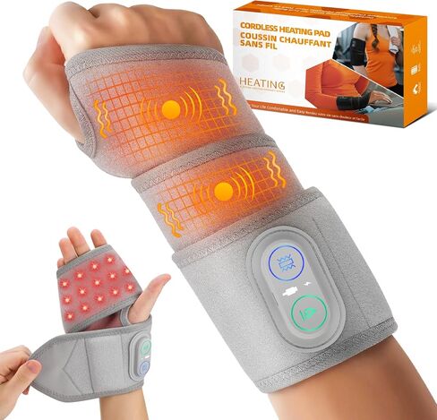 Cordless Wrist Heating Pad Wrap, Heated Wrist Brace with Vibration, 3 Heats and Vibrations Modes, Heated Wrist and Hand Massager, Versatile Heating Pad for Wrist, Hand, Knee, Elbow, Ankle in Saudi Arabia