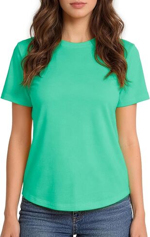 Womens Plain T-Shirts Fitted Triblend Tee Lightweight Crewneck Tshirts Moisture Wicking Short Sleeve Tops Solid Color in Kuwait