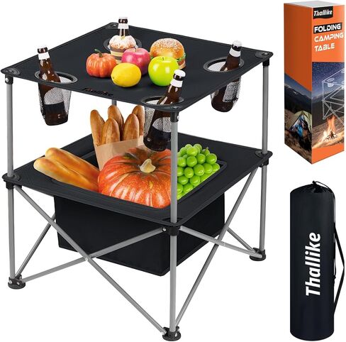 طاولة تخييم محمولة قابلة للطي خفيفة الوزن، طاولة تخييم قابلة للطي بوزن 77 رطل، طاولة الشاطئ مع 4 حاملات أكواب مقاومة للتمزق، حقيبة حمل للتخييم والصيد في الهواء الطلق in Kuwait