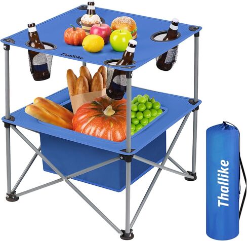 Portable Picnic Camping Table That Fold Up Lightweight, Folding Camping Table 77LBS Load-Bearing, Beach Table with 4 Tear Resistance Cup Holders, Carry Bag for Camp Outdoor Fishing in Kuwait