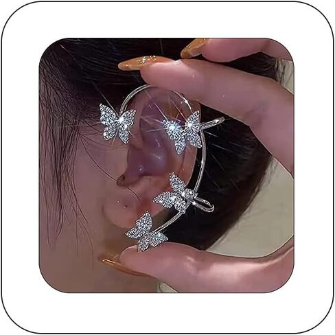 Bethynas Sparkly Rhinestone Butterfly Ear Cuff Glitternon-pierced crystal tassel arics fake arcors arcer ear wrap bridal bridal ear المجوهرات للنساء والبنات in Kuwait