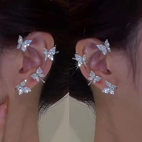 Bethynas Sparkly Rhinestone Butterfly Ear Cuff Glitternon-pierced crystal tassel arics fake arcors arcer ear wrap bridal bridal ear المجوهرات للنساء والبنات in Kuwait