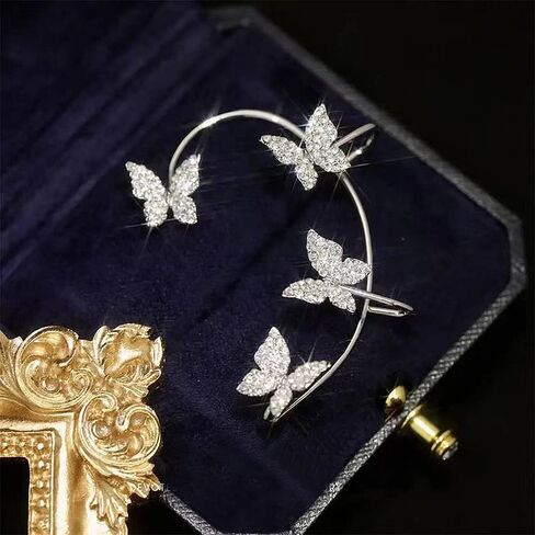 Bethynas Sparkly Rhinestone Butterfly Ear Cuff Glitternon-pierced crystal tassel arics fake arcors arcer ear wrap bridal bridal ear المجوهرات للنساء والبنات in Kuwait