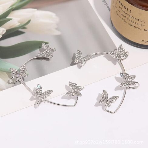 Bethynas Sparkly Rhinestone Butterfly Ear Cuff Glitternon-pierced crystal tassel arics fake arcors arcer ear wrap bridal bridal ear المجوهرات للنساء والبنات in Kuwait