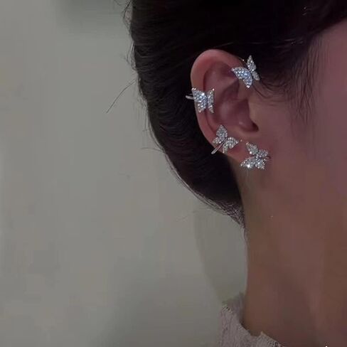 Bethynas Sparkly Rhinestone Butterfly Ear Cuff Glitternon-pierced crystal tassel arics fake arcors arcer ear wrap bridal bridal ear المجوهرات للنساء والبنات in Kuwait