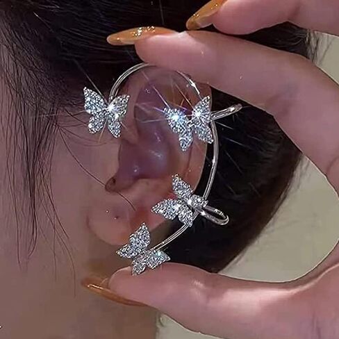 Bethynas Sparkly Rhinestone Butterfly Ear Cuff Glitternon-pierced crystal tassel arics fake arcors arcer ear wrap bridal bridal ear المجوهرات للنساء والبنات in Kuwait