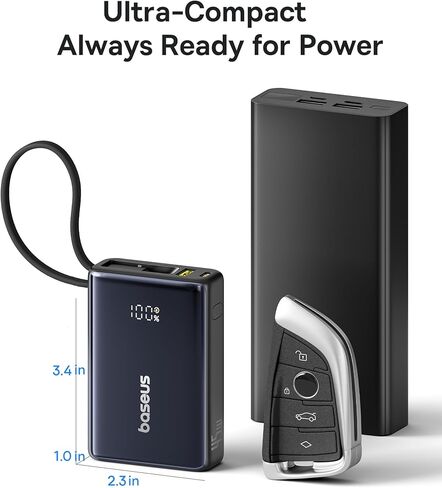 Baseus Power Bank, Picogo 10000mAh 45W 3-Output Portable Charger with Built-in USB-C Cable, PPS/PD QC Fast Charging External Battery Pack for iPhone 16/15/14/13 Series, Samsung, MacBook Pro, iPad in Kuwait