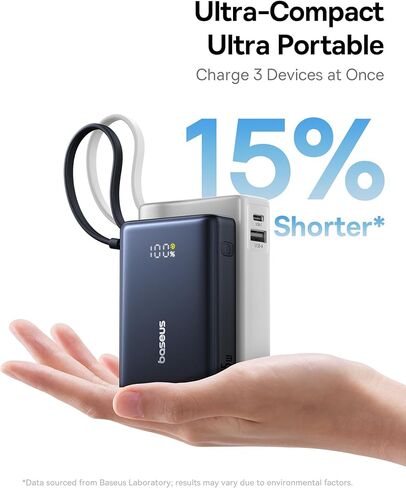 Baseus Power Bank, Picogo 10000mAh 45W 3-Output Portable Charger with Built-in USB-C Cable, PPS/PD QC Fast Charging External Battery Pack for iPhone 16/15/14/13 Series, Samsung, MacBook Pro, iPad in Kuwait