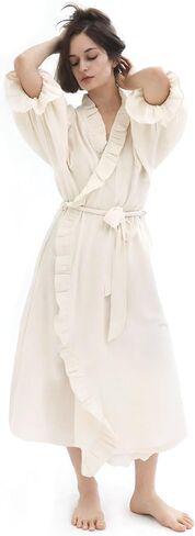 NOTHING FITS BUT Muslin Gauze Maternity Robe for Hospital, Nursing Nightgown Puffed Sleeves Cotton Delivery Gown in Kuwait