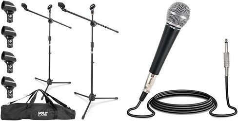 Pyle Universal Adjustable Tripod Microphone Stand - Pair of Heavy Duty Lightweight Professional Compact Extendable Stage Studio Floor Standing Boom Mic Holder w/ Carry Bag, 5/8" Adapter - PMKSKT35 in Saudi Arabia